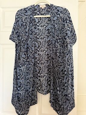 LOFT Navy and White Paisley Open-Front Kimono
